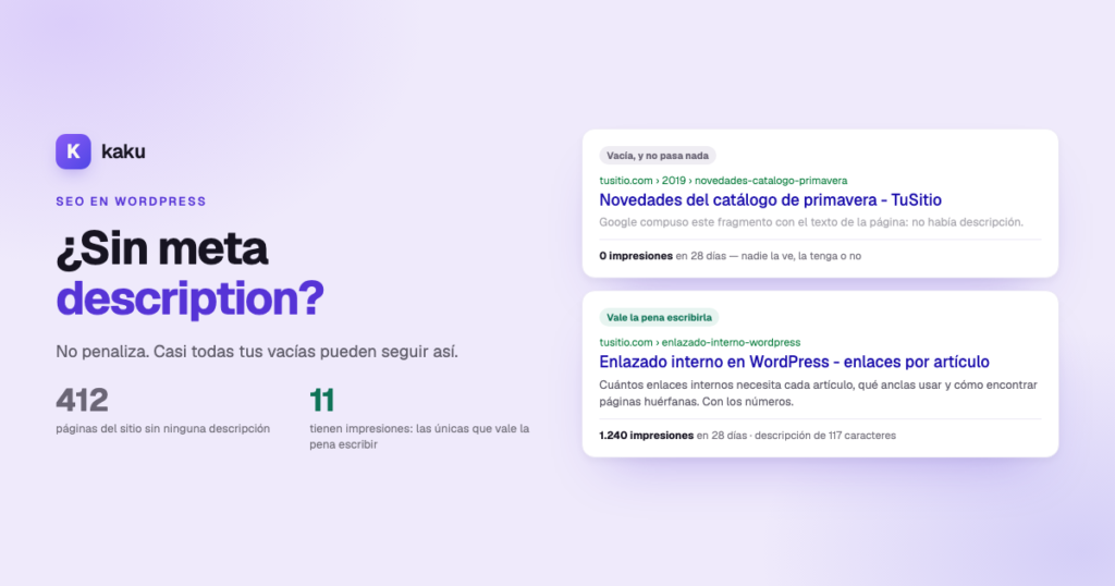 Páginas de WordPress sin meta description en el listado de Yoast